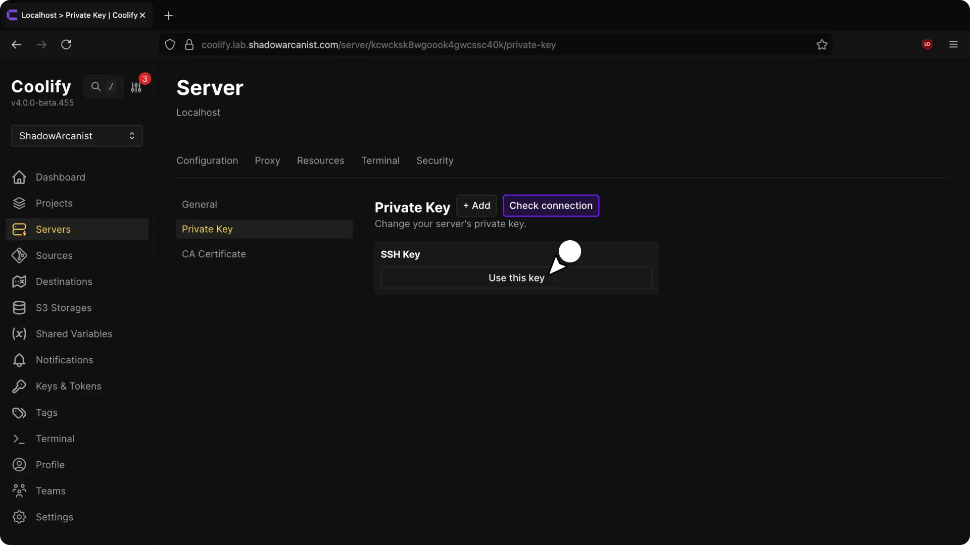 Selecione a chave privada
